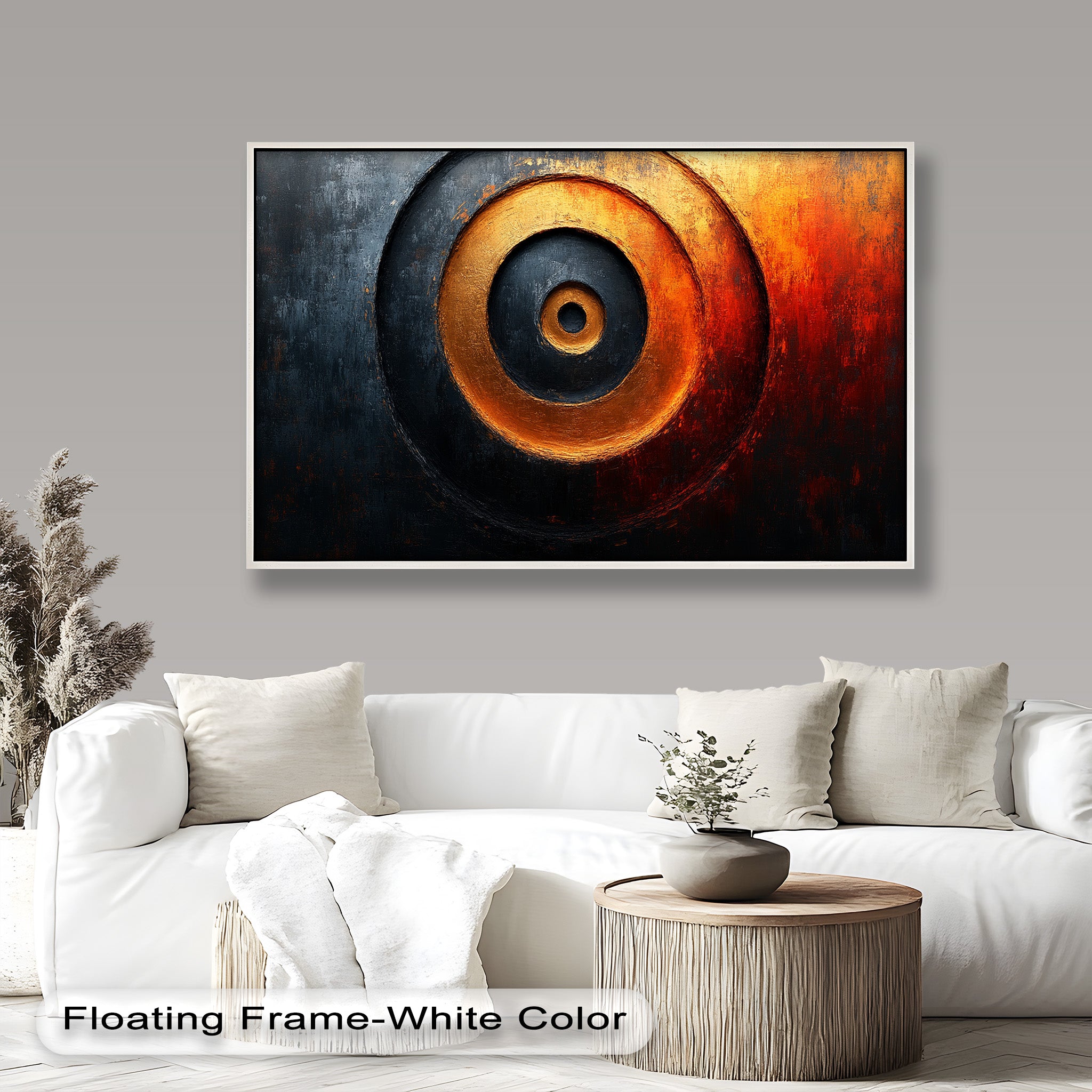 Abstract Gold Circle Wood Art - Modern Oil Painting Wall Decor for Living Room, Bedroom & Office | Handmade Canvas Artwork