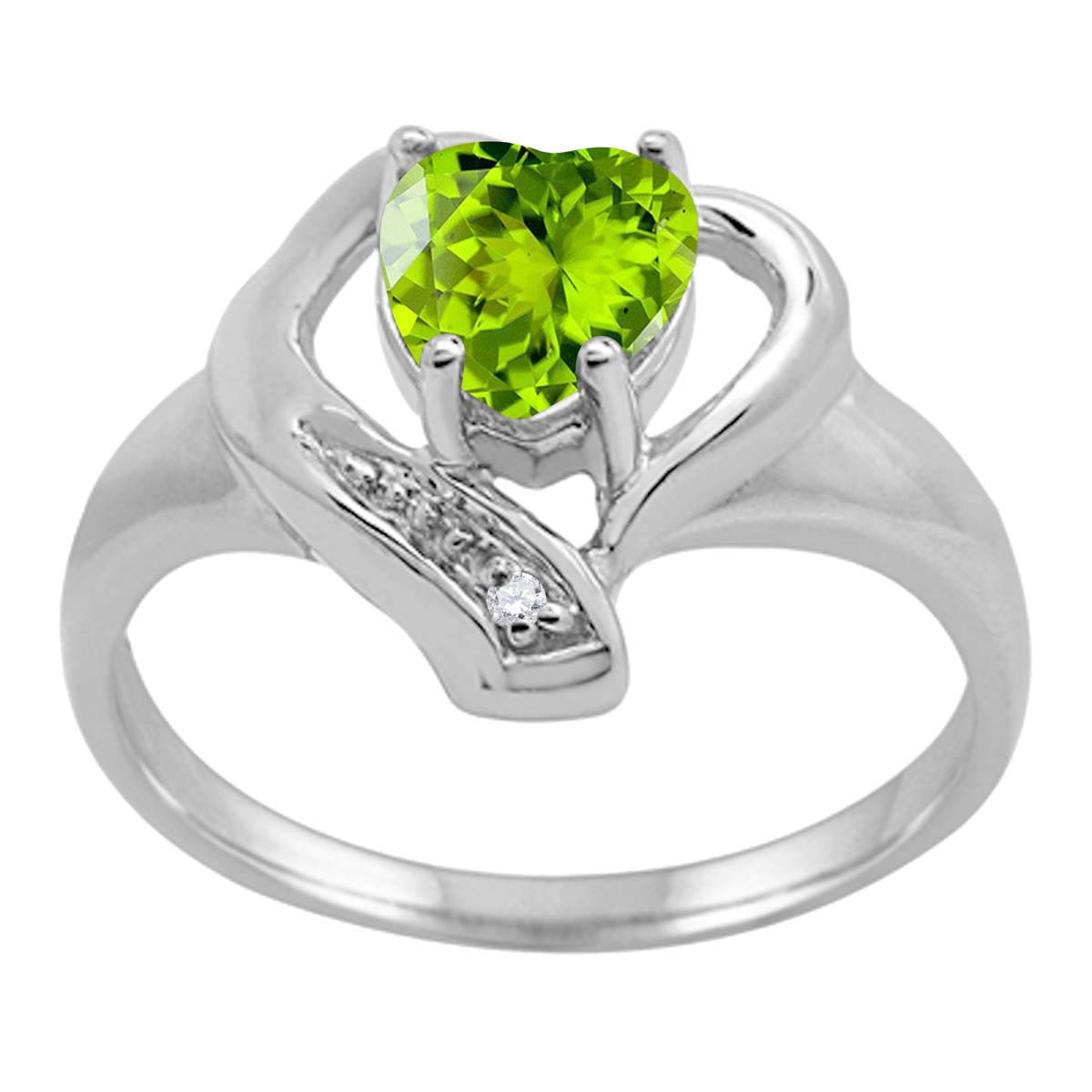 MauliJewels 10K White Gold Heart Ring for Women - 0.85 Carat Peridot with Diamond Accent, Prong Setting | Perfect for Anniversary Gifts, Valentine's Day & Special Occasions