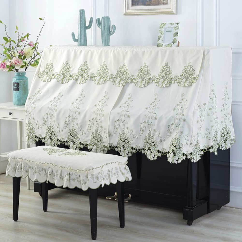 Elegant Floral Embroidery Upright Piano Cover Set - Dustproof, Bright & Cute Piano Chair Cover for Home Decor | Perfect for Living Room, Music Studio & Wedding Venue