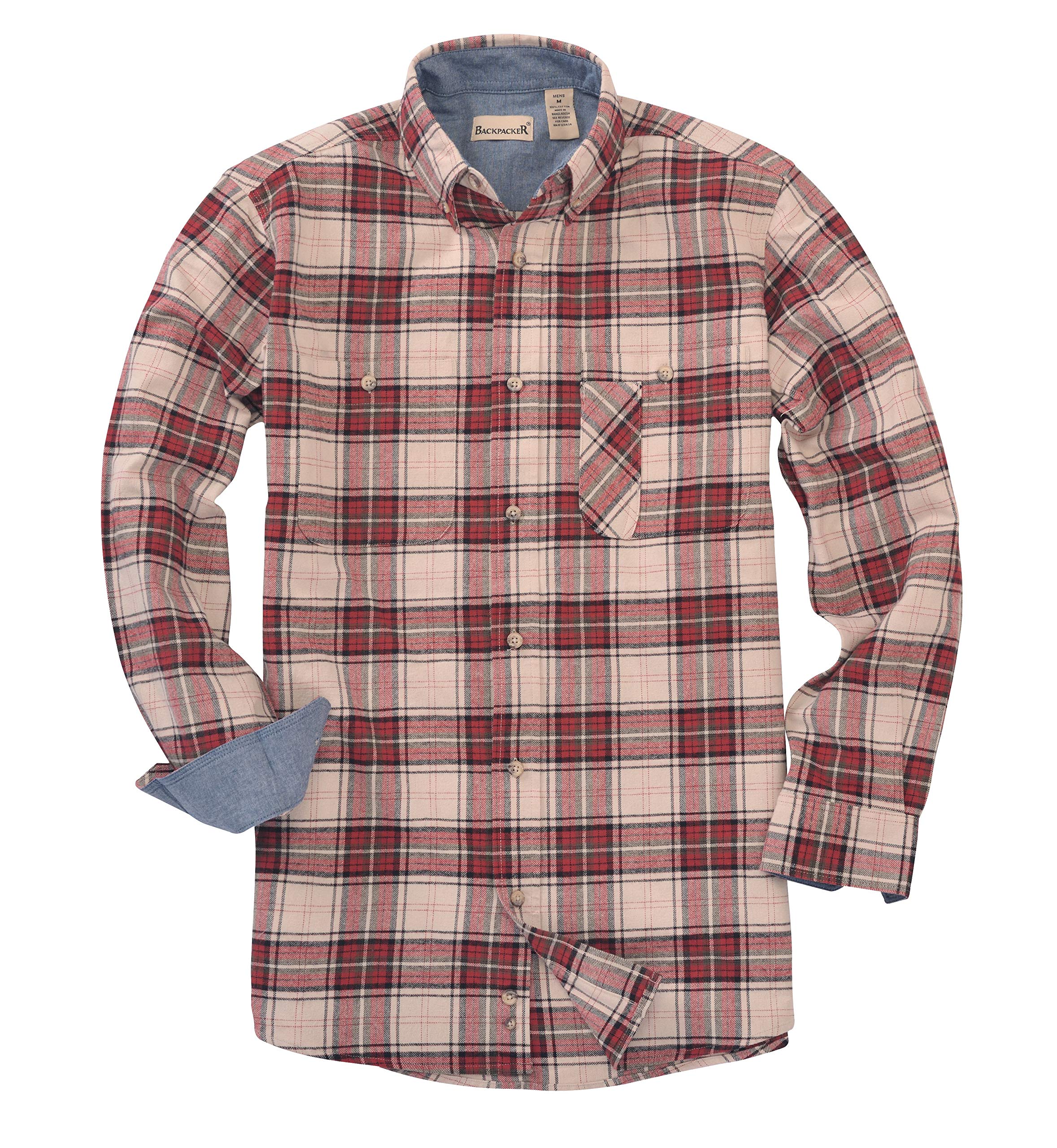Men's Tall Yarn-Dyed Flannel Shirt - LT BRICK Red Plaid Outdoor Shirt for Hiking, Camping & Casual Wear | Backpacker Collection