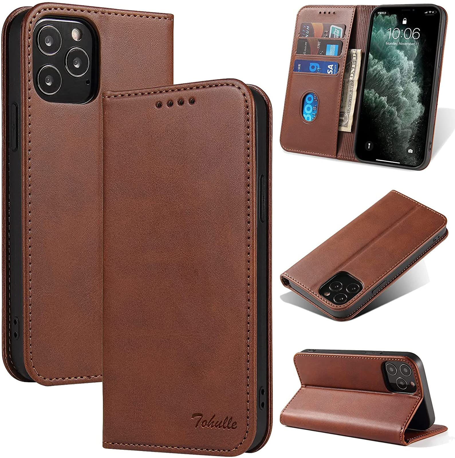 Premium PU Leather Wallet Case for iPhone 13 Pro Max - Built-in Card Holder & Kickstand with Magnetic Closure | Flip Folio Phone Cover in Coffee Brown | Perfect for Work, Travel & Everyday Protection