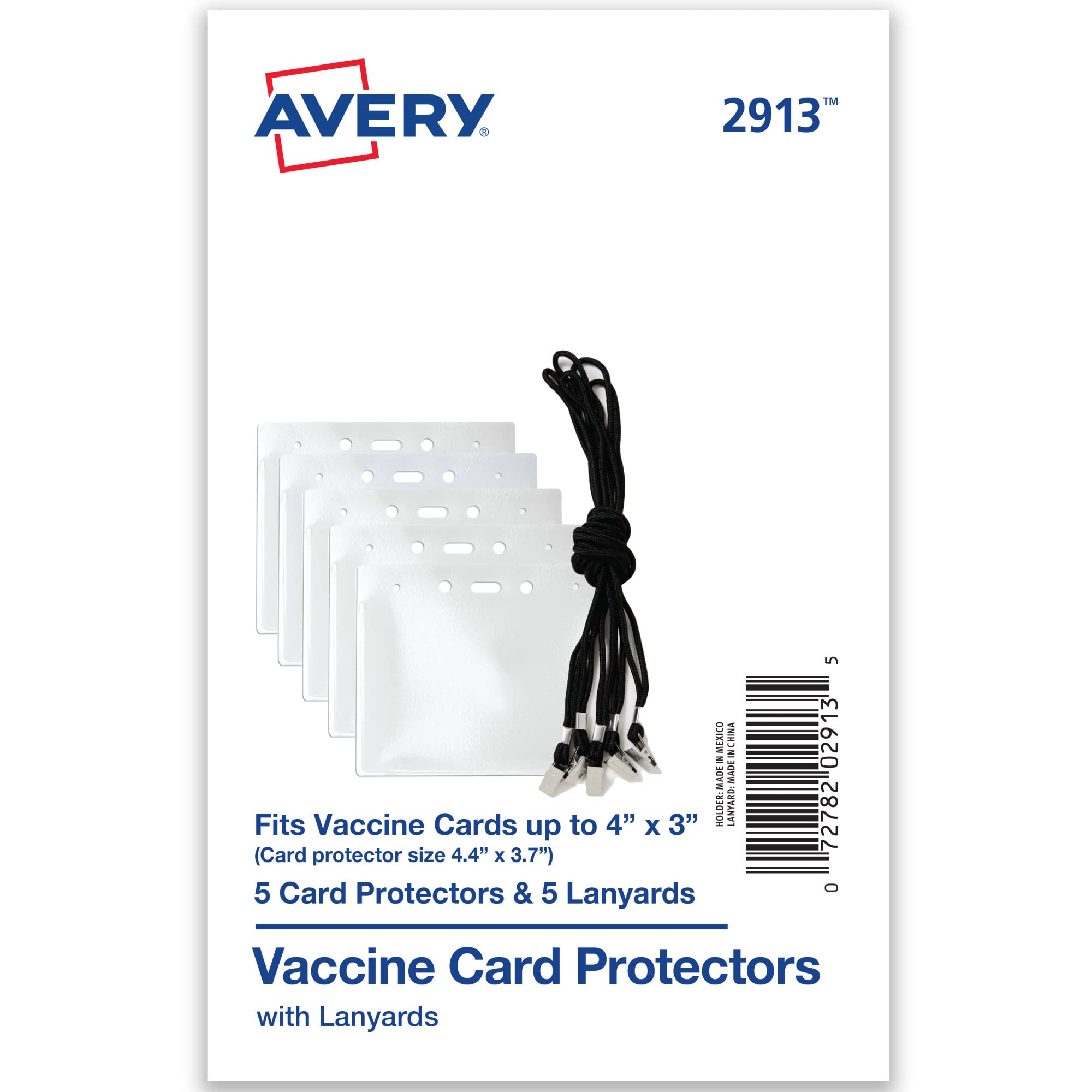 Avery CDC Vaccine Card Holder & Lanyard Set - 5 Pack for Travel & Events