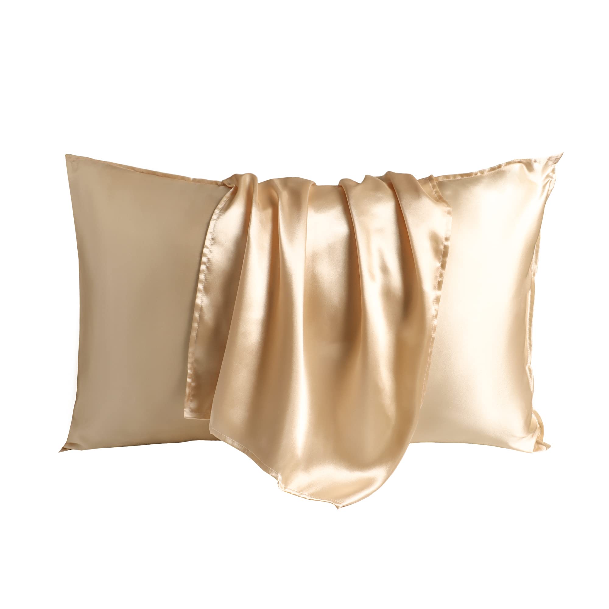 Kingform Satin Silk Pillowcase Set of 2 - Standard Size Silk Pillow Covers for Hair & Skin Care, Soft Silky Pillowcase with Envelope Closure (Champagne) - Perfect for Beauty Sleep & Reducing Hair Frizz