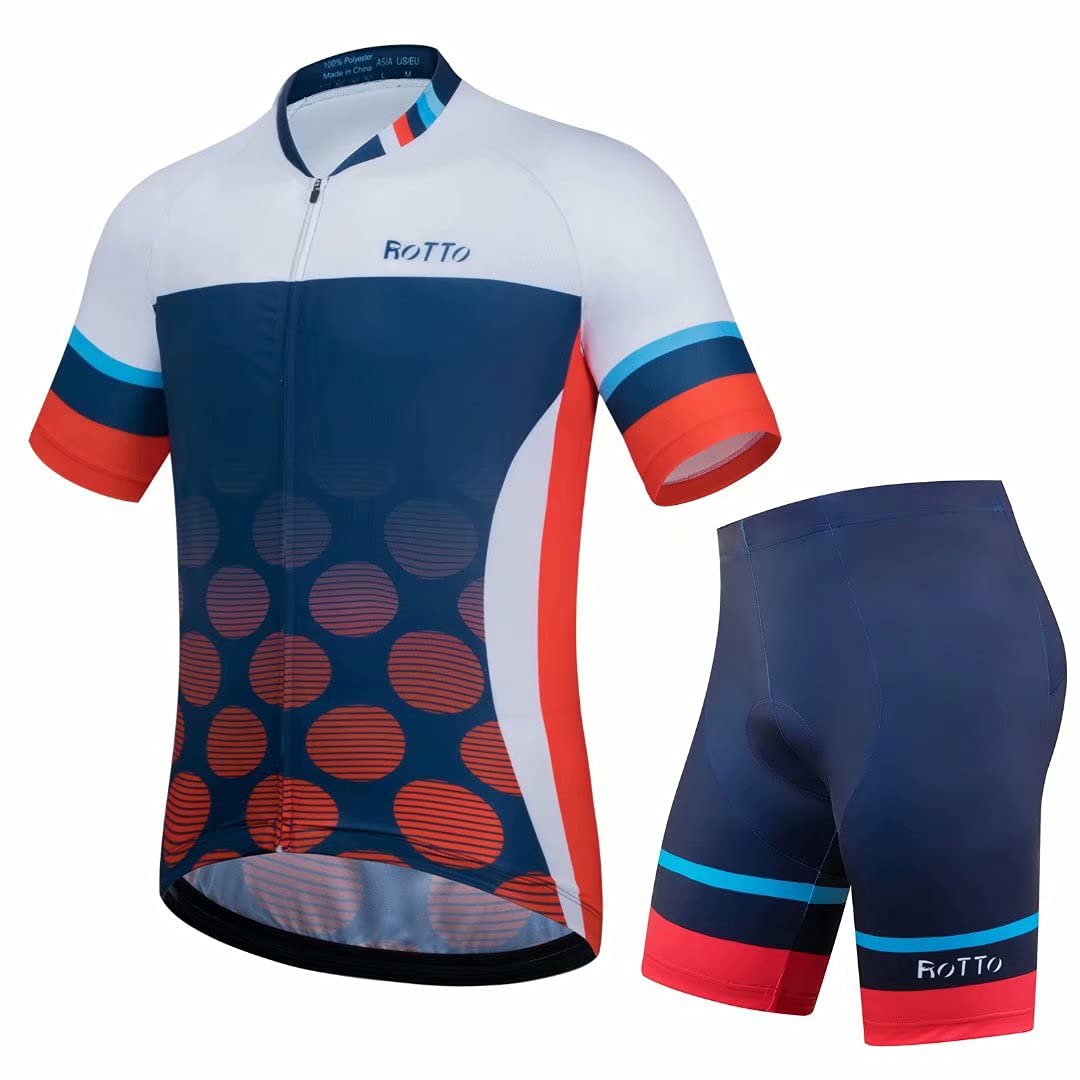 ROTTO Men's Cycling Jersey and Shorts Set - Breathable Short Sleeve Bike Outfit with Padded Shorts for Road & Mountain Biking | Comfortable Cycling Gear for Training & Racing