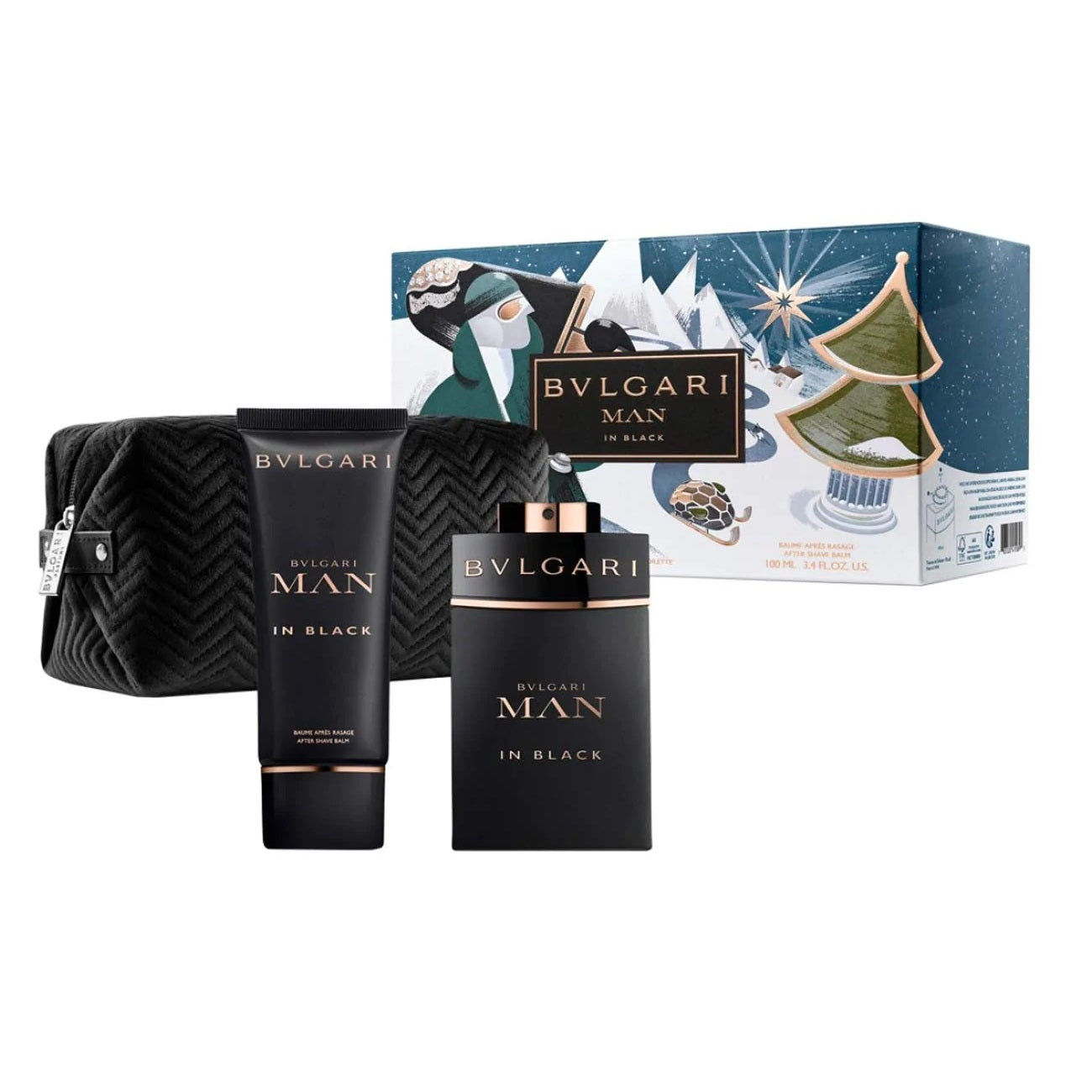 Bvlgari Man In Black 3-Piece Gift Set - 100ML EDP Cologne Spray + 100ML After Shave Balm + Travel Pouch for Men | Luxury Fragrance Set for Gifts, Date Nights & Special Occasions