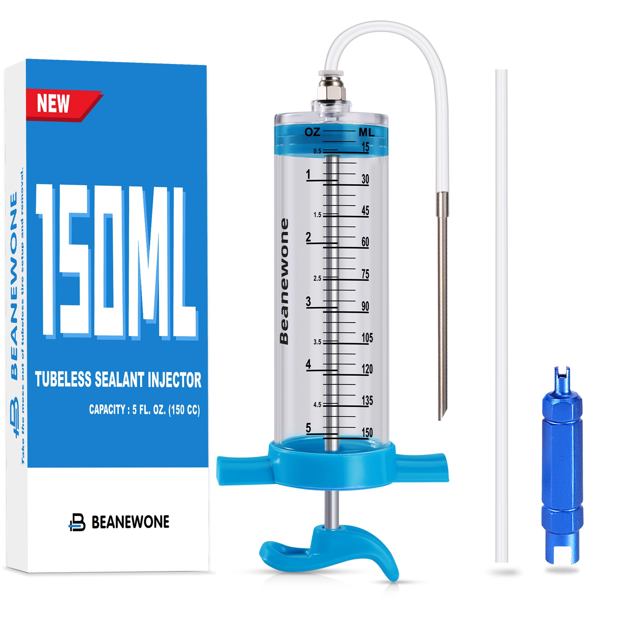 Premium Tubeless Tire Sealant Injector - 150ml Polycarbonate with Brass Push-to-Connect Valve - Perfect for Mountain Bikes, Road Bikes & Off-Road Vehicles - Quick & Easy Flat Tire Repair