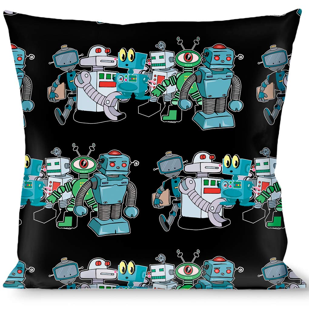Robot Print Decorative Throw Pillow Cover - Black Modern Home Decor for Living Room, Bedroom, or Office