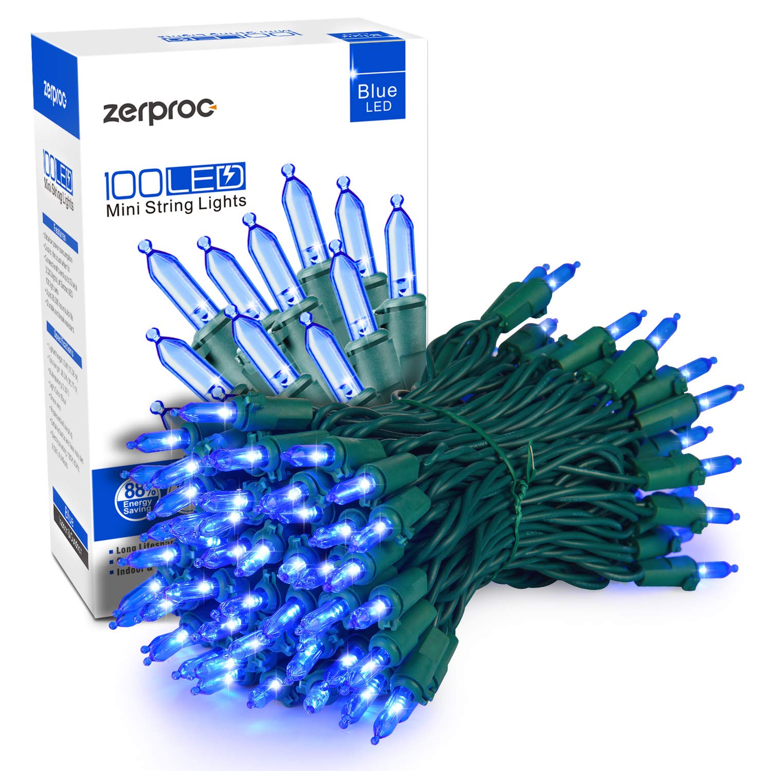 Zerproc Blue Christmas Lights - 33ft 100 LED String Lights with 120V UL Certification | Waterproof Xmas Tree Lights for Indoor & Outdoor Holiday Decorations - Perfect for Christmas Trees, Patios, Home Parties, Gardens and Festive Events