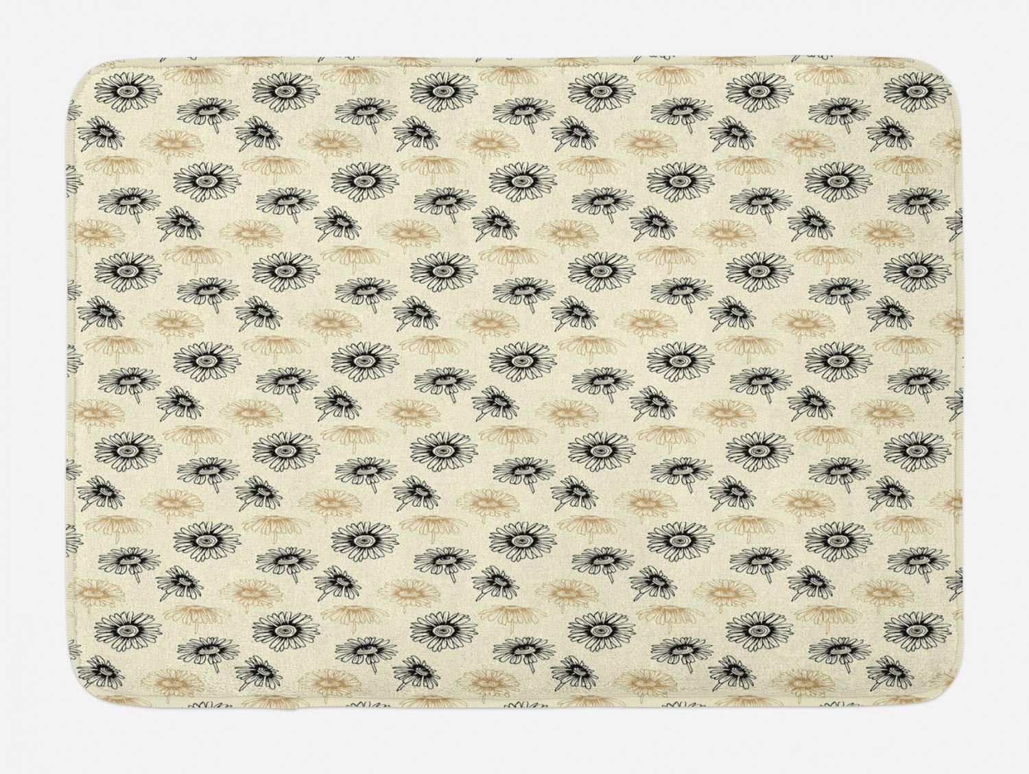 Ambesonne Floral Bath Mat - Non-Slip Plush Bathroom Rug with Hand-Drawn Calendula Flower Sketch Pattern, 29.5