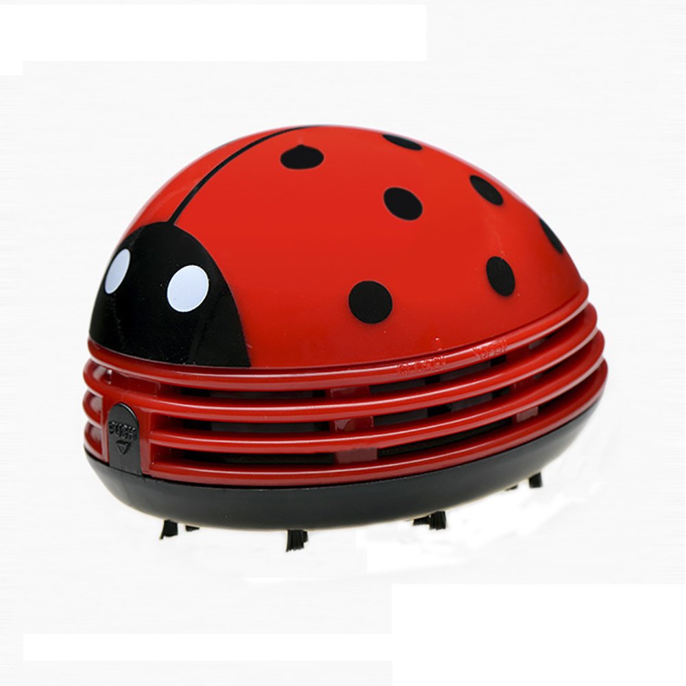 Giveme5 Mini Cute Animal Shape Desktop Vacuum Cleaner - Emoticon Pattern Dust Sweeper, Battery Operated (Red Beetle) - Perfect for Home Office Desk, Keyboard Cleaning & Small Space Dust Removal