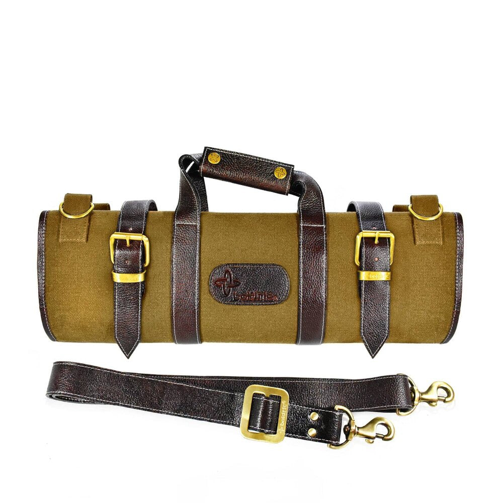 Boldric BOCK108 17-Pocket Heavy Duty Khaki Canvas Knife Roll Bag - Perfect for Chefs, Butchers & Outdoor Enthusiasts