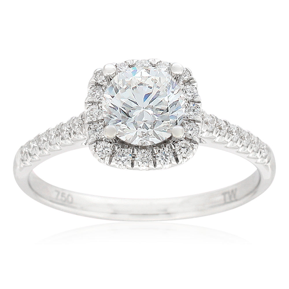 18K White Gold 1.00 Carat Diamond Halo Engagement Ring with 3/4 Carat GIA Certified Center Stone - Perfect for Proposals, Anniversaries & Special Occasions
