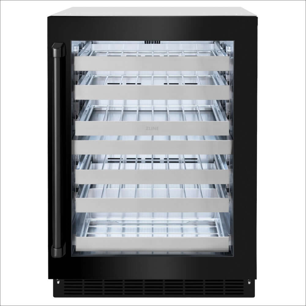 ZLINE 24 Inch Black Stainless Steel Dual Zone Wine Cooler - 44 Bottle Capacity with Touchstone Glass Door (RWDO BS 24) - Perfect for Home Bars, Restaurants, and Wine Cellars