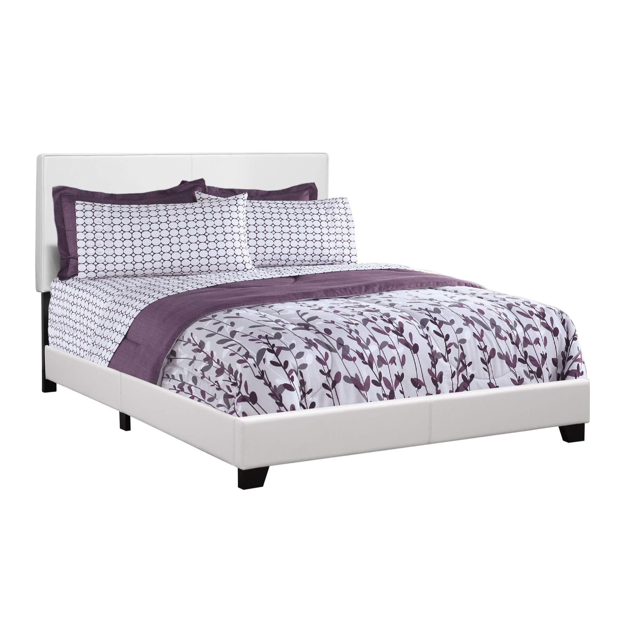 Ergode Queen Size Bed Frame - White Faux Leather Upholstered Platform Bed with Wooden Slats | Perfect for Modern Bedrooms & Guest Rooms