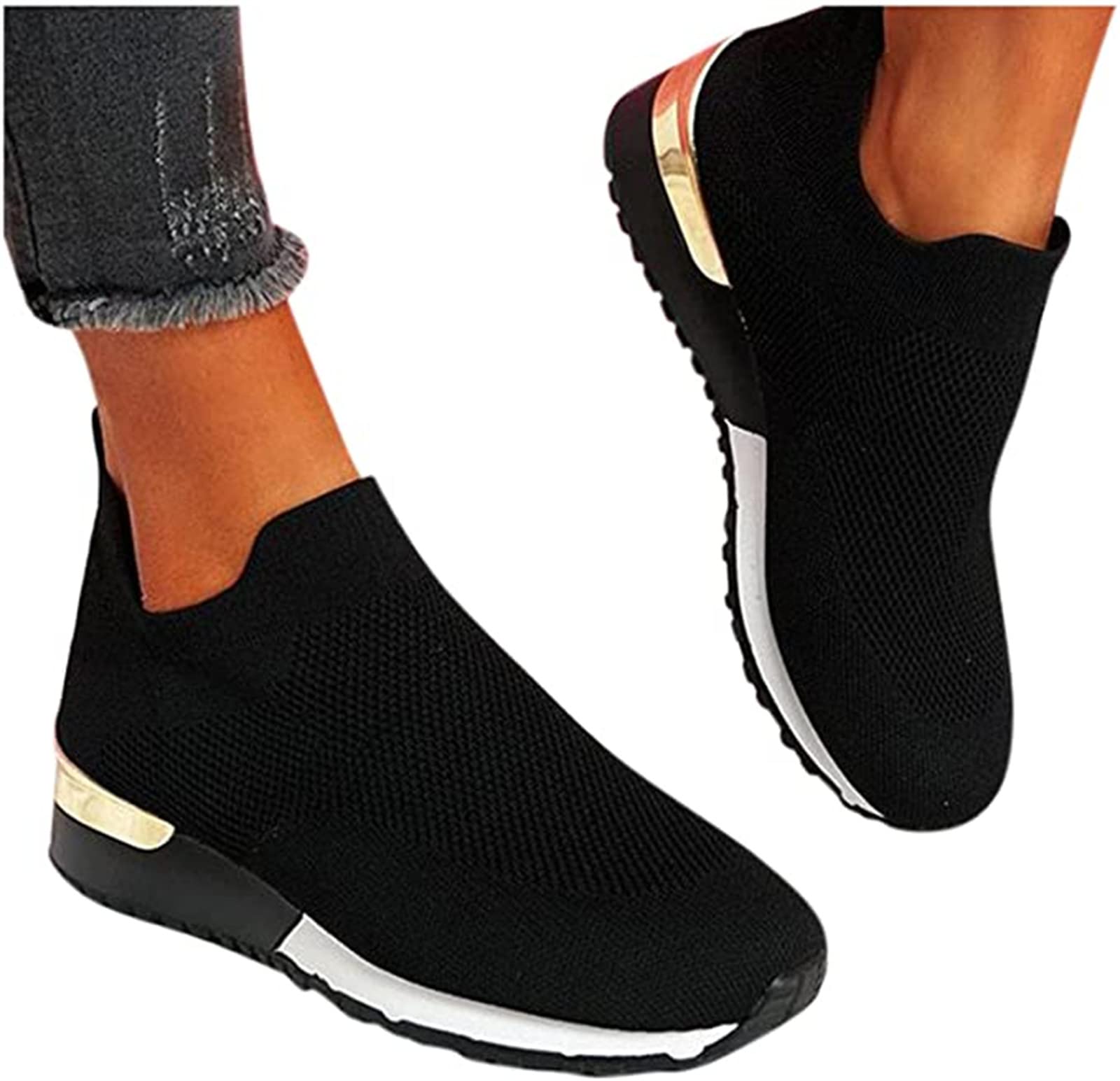 Lausiuoe Women's Sneakers - Lightweight Walking & Running Shoes with Arch Support, Non-Slip Air Cushion & Breathable Mesh - Perfect for Gym Workouts, Tennis & Sports (Black)