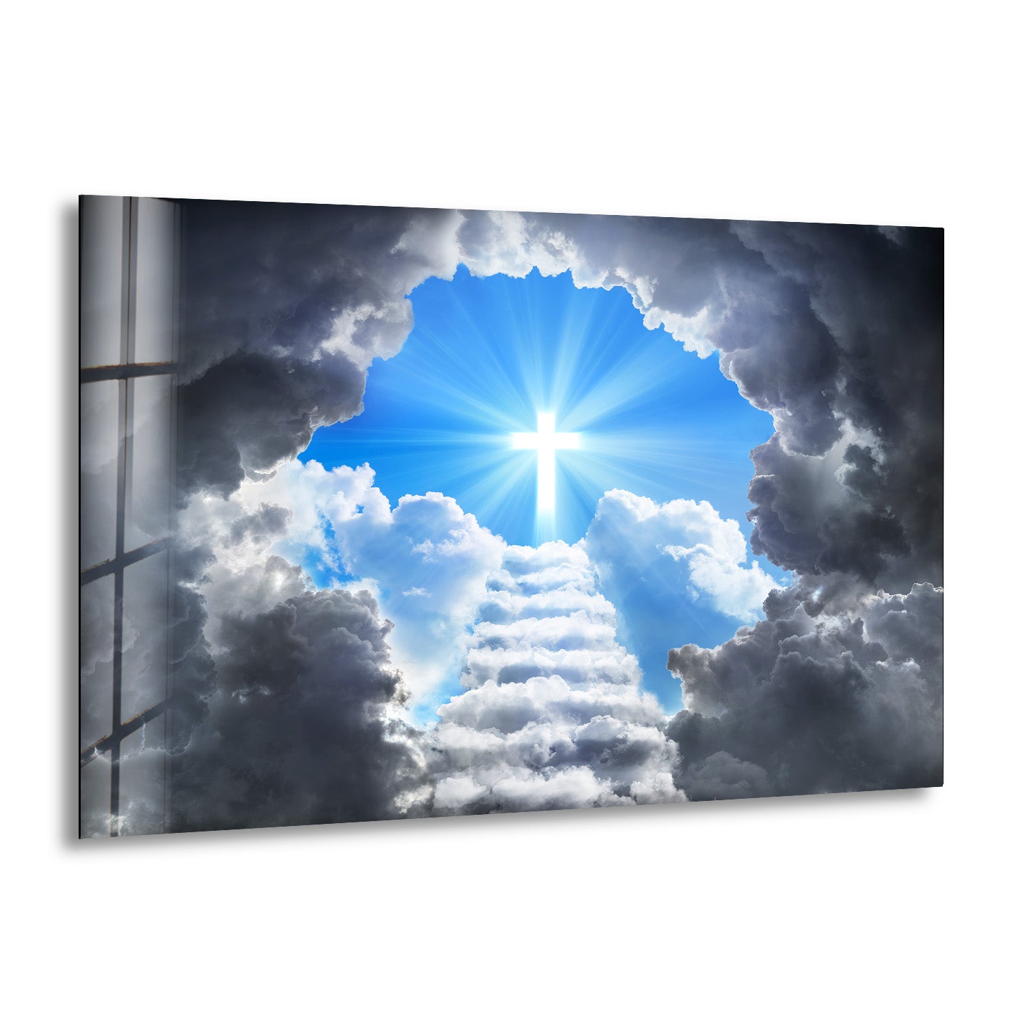 Stunning Cross of Light Shining Glass Wall Art - Elegant Religious Home Decor for Living Room, Bedroom & Church