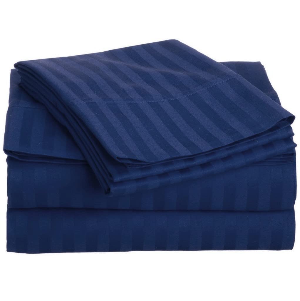 California King Stripes Sheet Set - 6 Piece Luxury Hotel Bed Sheets in Navy Blue Stripes | Extra Soft 16