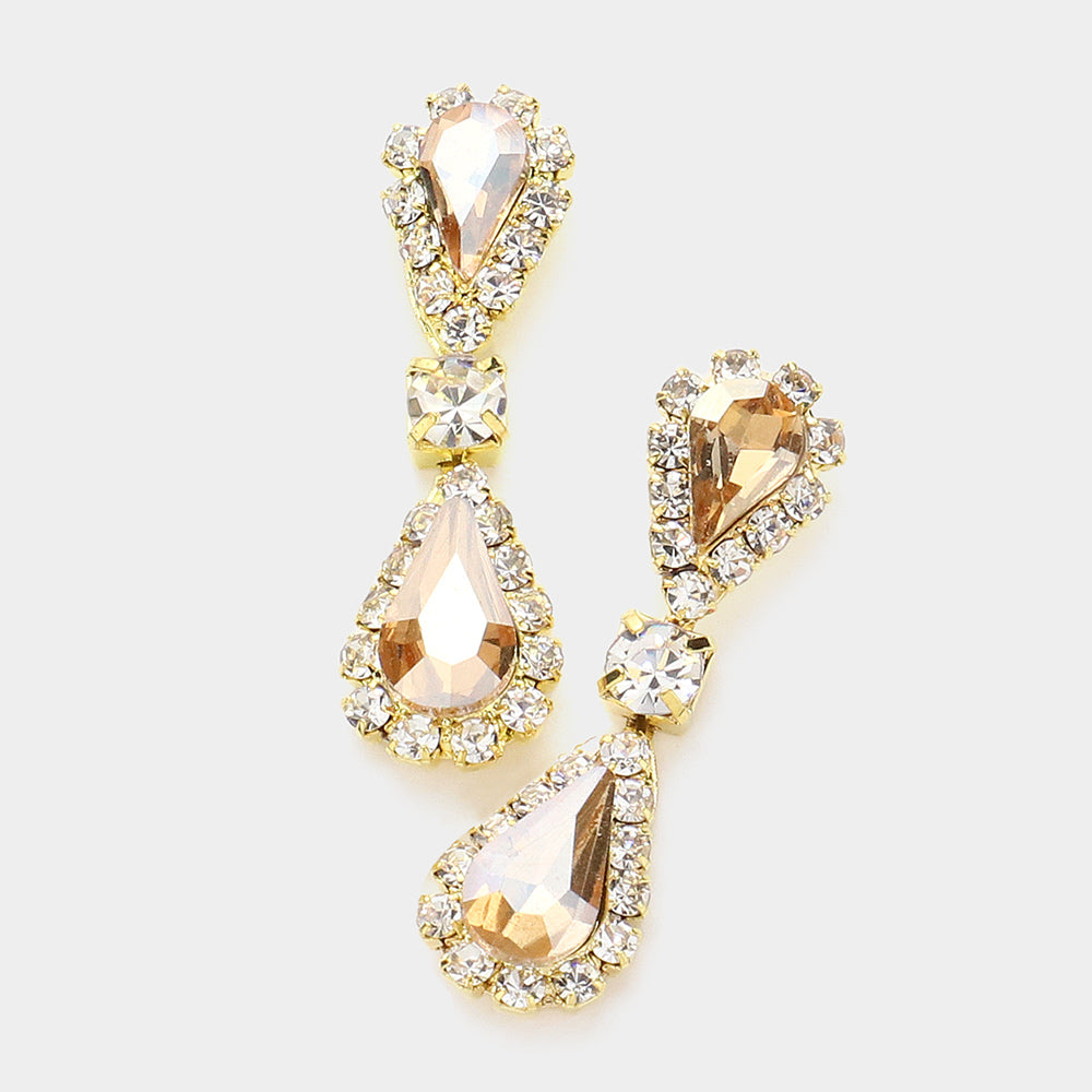 Gold Double Teardrop Rhinestone Earrings for Girls - Sparkling Pageant Jewelry for Little Princesses | Perfect for Pageants, Weddings, Birthday Parties & Special Occasions