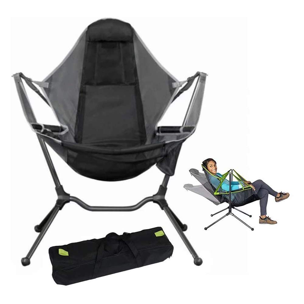 Portable Folding Rocking Chair - Lightweight Camping Swing Chair for Relaxing, Comfortable Lean Back Design, Perfect for Outdoor Camping, Picnics, Beach & Fishing (Gray) - Great for Backyard Lounging, Patio Relaxation & Travel Adventures