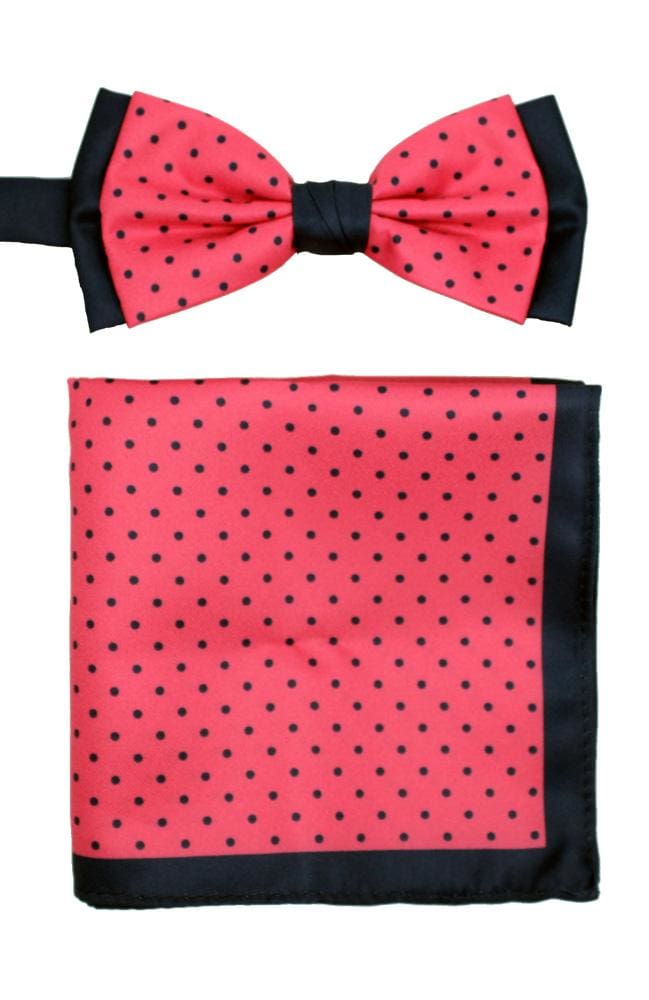 L.A. Smith Polyester Pink Polka Dot Bow Tie and Pocket Square Set - Perfect for Weddings, Prom, and Formal Events