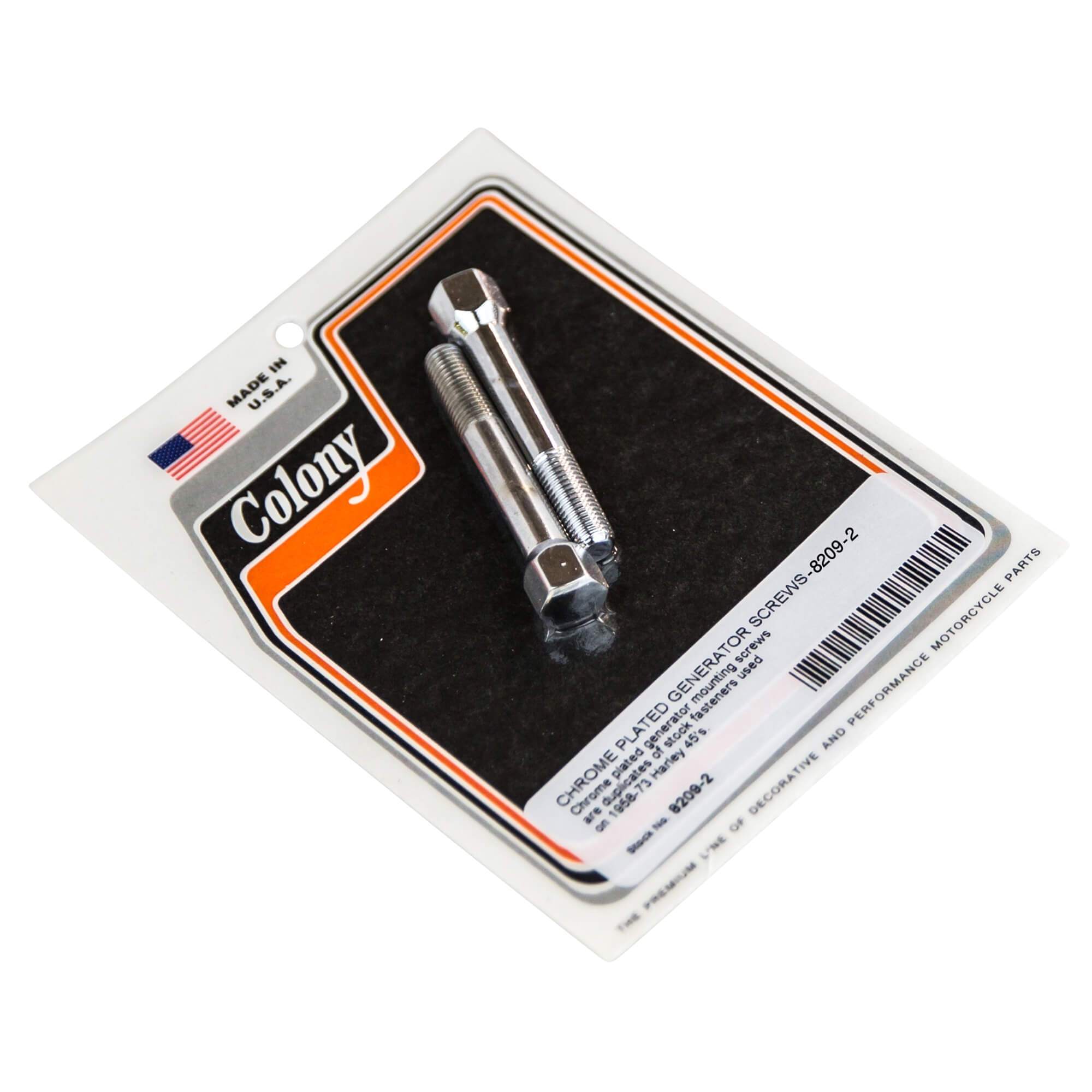 #8209 2 Chrome Plated Generator Mounting Screws for 1958-1973 Harley Davidson 45 Motorcycles - Perfect for Engine Repair & Restoration Projects