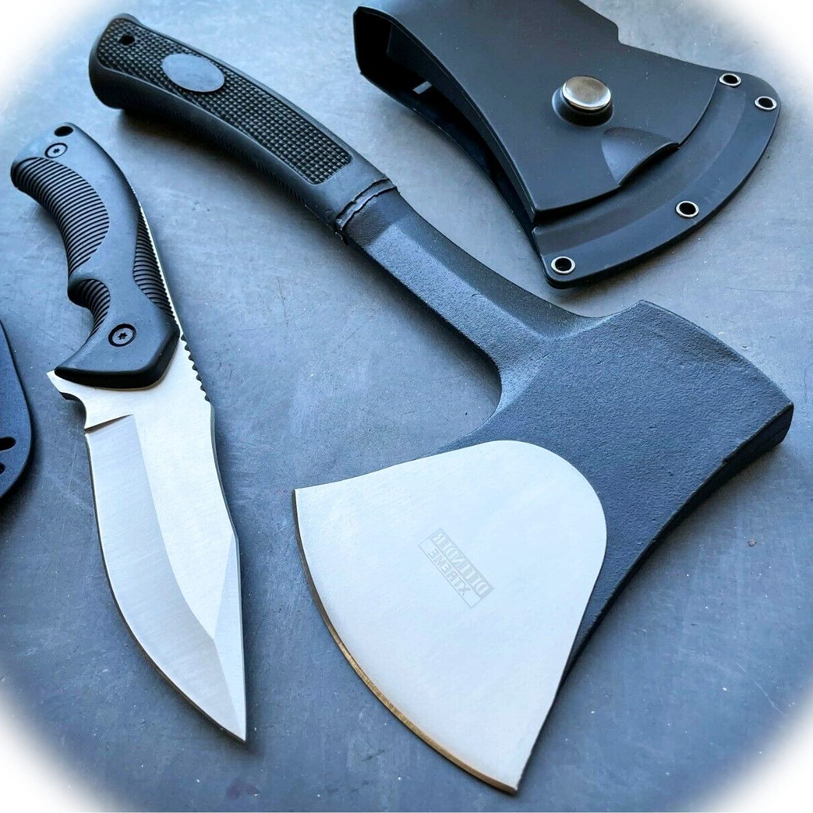 ProTacticalUS 2-Piece Survival Knife Set with Sheath & Camping Hatchet - Tactical Fixed Blade Combat Knife for Outdoor Adventures, Hunting, Bushcraft & Emergency Preparedness