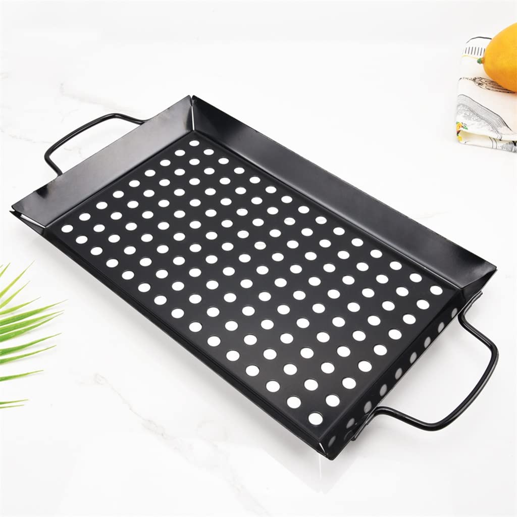 Premium Large Non-Stick BBQ Grill Pan - Heavy Duty Carbon Steel Barbecue Basket for Fish, Meat & Vegetables - Perfect for Outdoor Grilling, Camping & Backyard Cookouts (1 Piece, Color A)