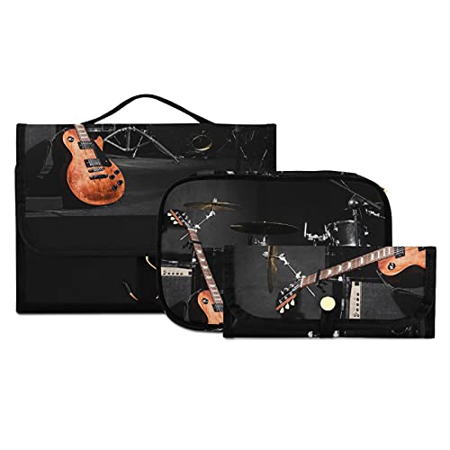 3-Piece Music Guitar Travel Set - Women's Cosmetic Bag, Hanging Toiletry Organizer & Pencil Case | Portable Makeup Brush Storage for Concerts, Travel & Daily Use