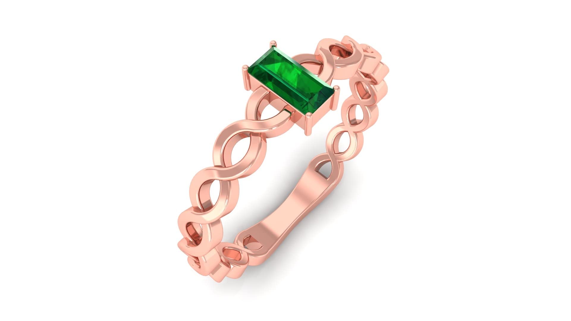 14K Solid Gold Baguette Cut Emerald Promise Ring for Women - May Birthstone Ring with Criss Cross Design | Minimalist Jewelry Gift for Anniversary, Engagement, or Special Occasions