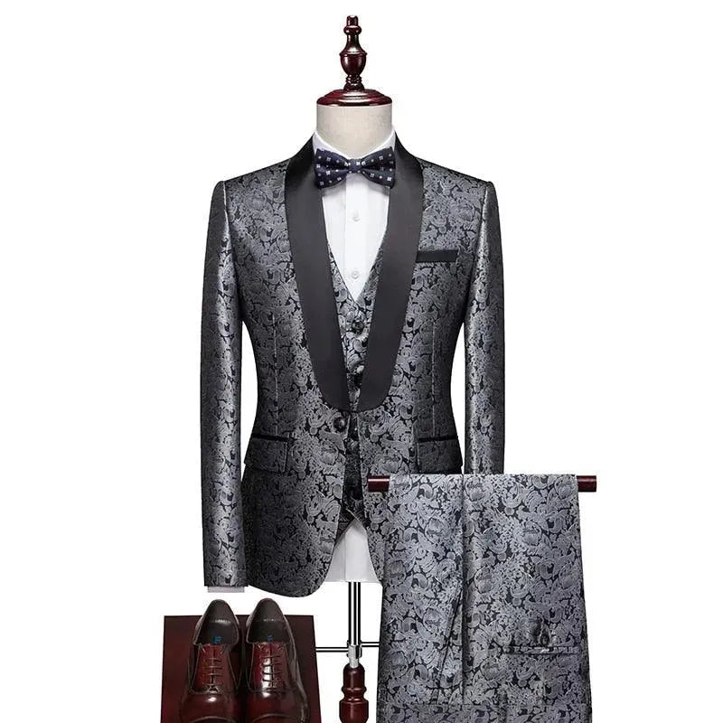 Premium Alfredo Three-Piece Tuxedo Suit with Lapel Collar - Formal Men's Wedding Suit for Groom, Prom & Black Tie Events