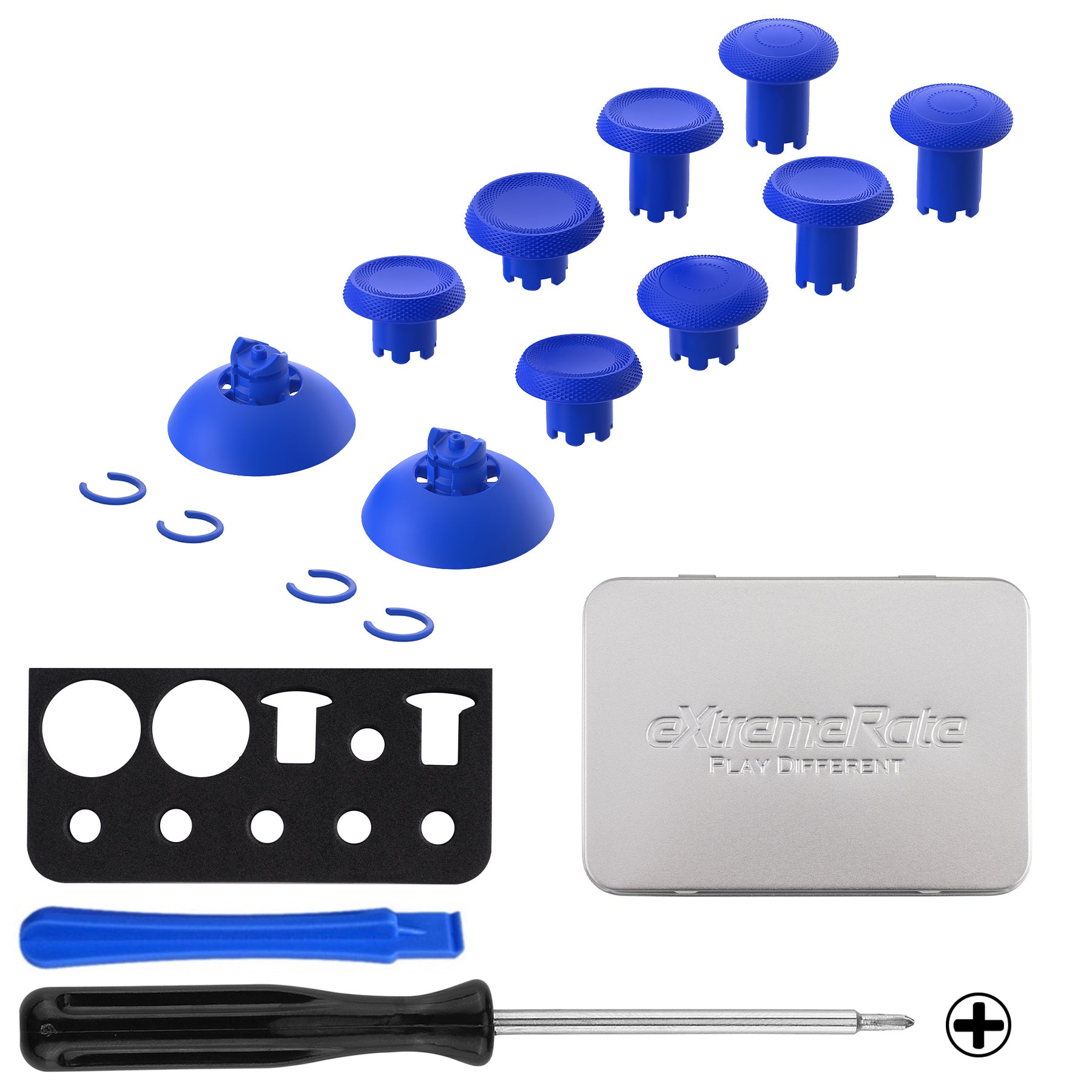 eXtremeRate ThumbsGear V3 Interchangeable Ergonomic Thumbsticks for PS5 & PS4 Controller - 4 Height Adjustable Convex & Concave Grip Joysticks (Blue) - Perfect for FPS, Racing & Action Games - NNFPFM006