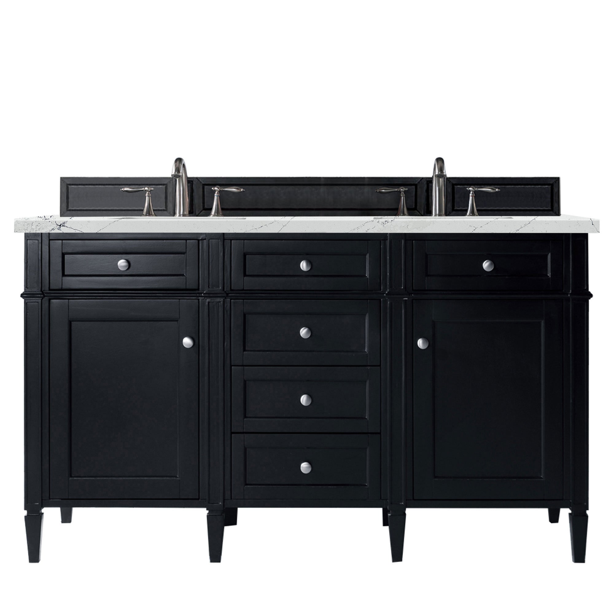 Brittany 60-Inch Black Onyx Double Bathroom Vanity with 3CM Ethereal Noctis Quartz Countertop - Modern Luxury Vanity for Master Bathroom & Guest Bath Remodel