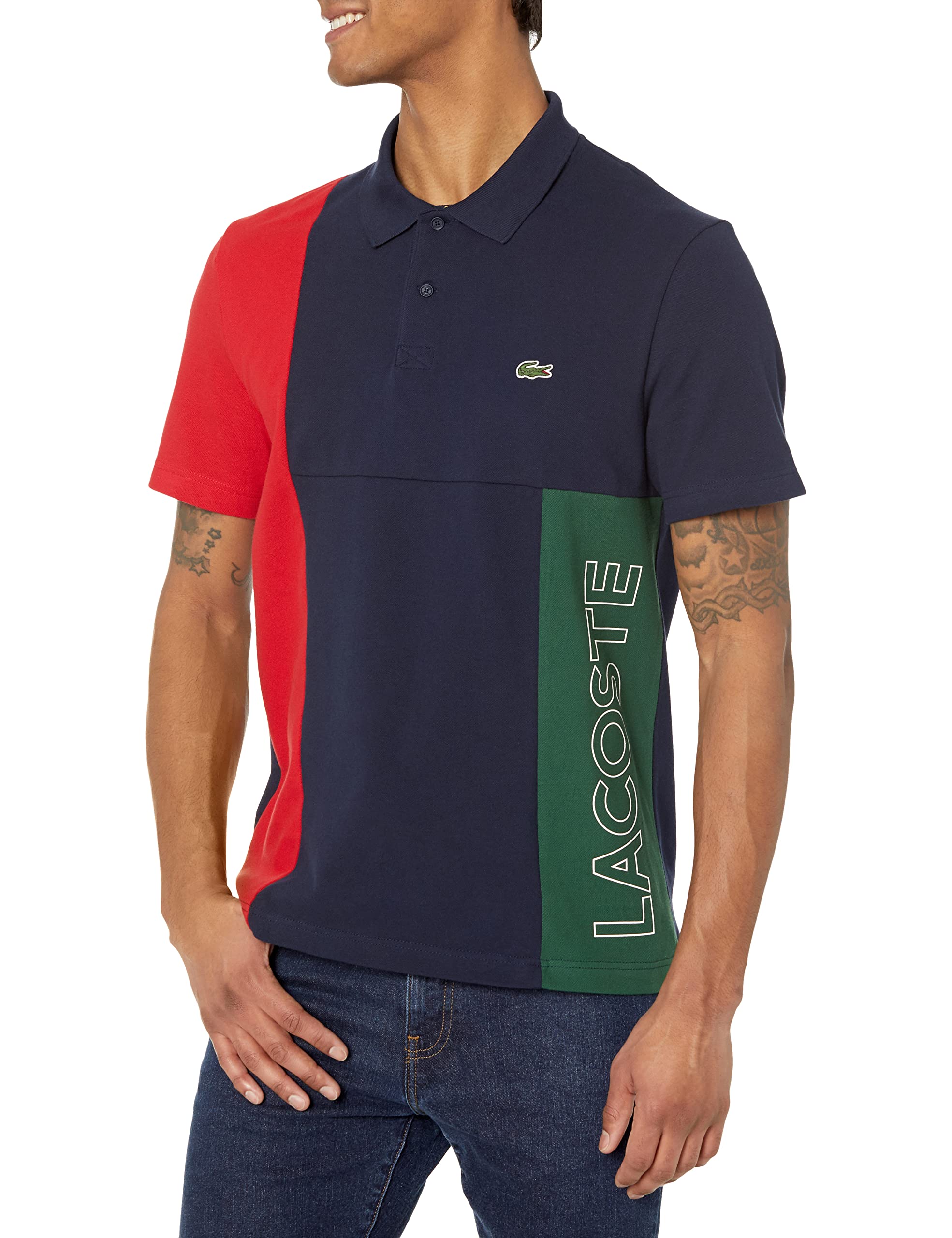 Lacoste Men's Short Sleeve Colorblock Taping Regular Fit Polo Shirt | Classic Casual & Sporty Style | Perfect for Golf, Office & Summer Outfits