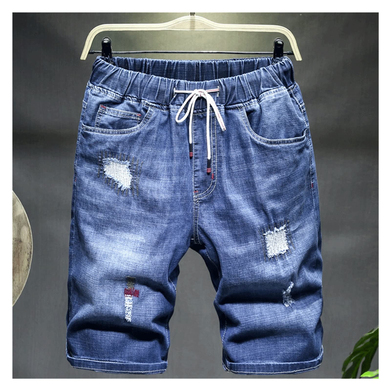 MMLLZEL Plus Size Men's Ripped Loose Denim Shorts - Summer Black & Blue Drawstring Short Jeans (XXXL) | Casual Wear, Beach Outfit, Street Style Fashion