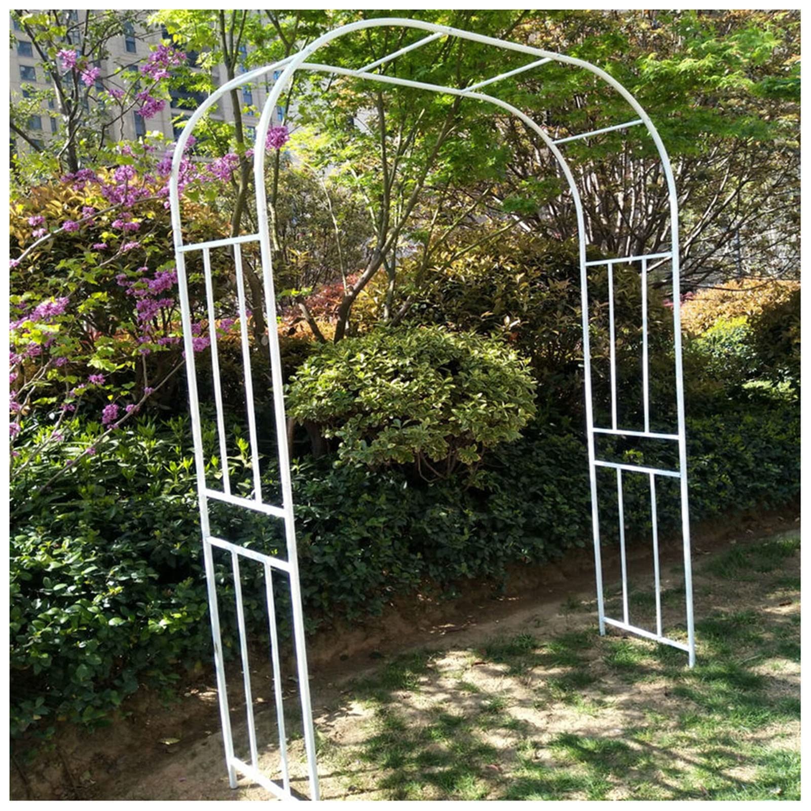 White Metal Garden Arbor Arch - 150x240cm Rose Trellis for Outdoor & Indoor Use, Backyard Lawn, Patio, Courtyard & Wedding Decorations - 20mm Pipe Diameter Climbing Plant Frame for Roses, Vines & Flowers