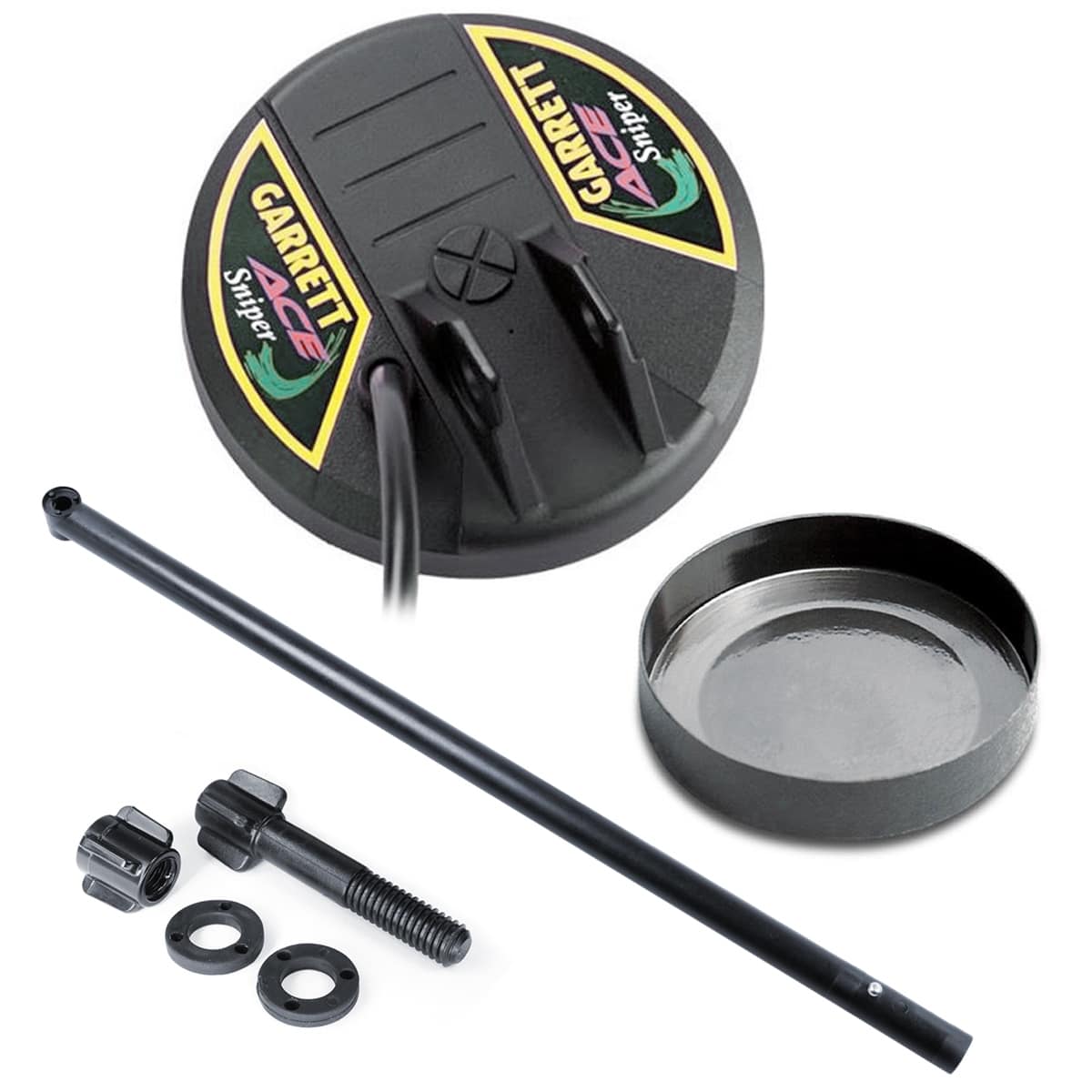 Garrett 4.5'' ACE Sniper Search Coil with Cover, Lower Rod & Mounting Hardware - Metal Detecting Accessories for Treasure Hunting & Outdoor Exploration