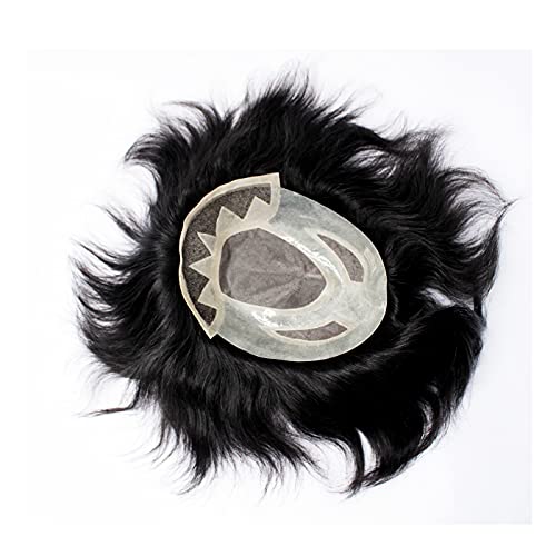 Kabello 7x10 Front Lace Human Hair Toupee Patch Wig for Men & Boys - Black (1 Pack) with Free Red Tape & 4 Wig Clips | Natural Hair Replacement Solution for Thinning Hair & Baldness | Perfect for Daily Wear, Work, and Special Occasions