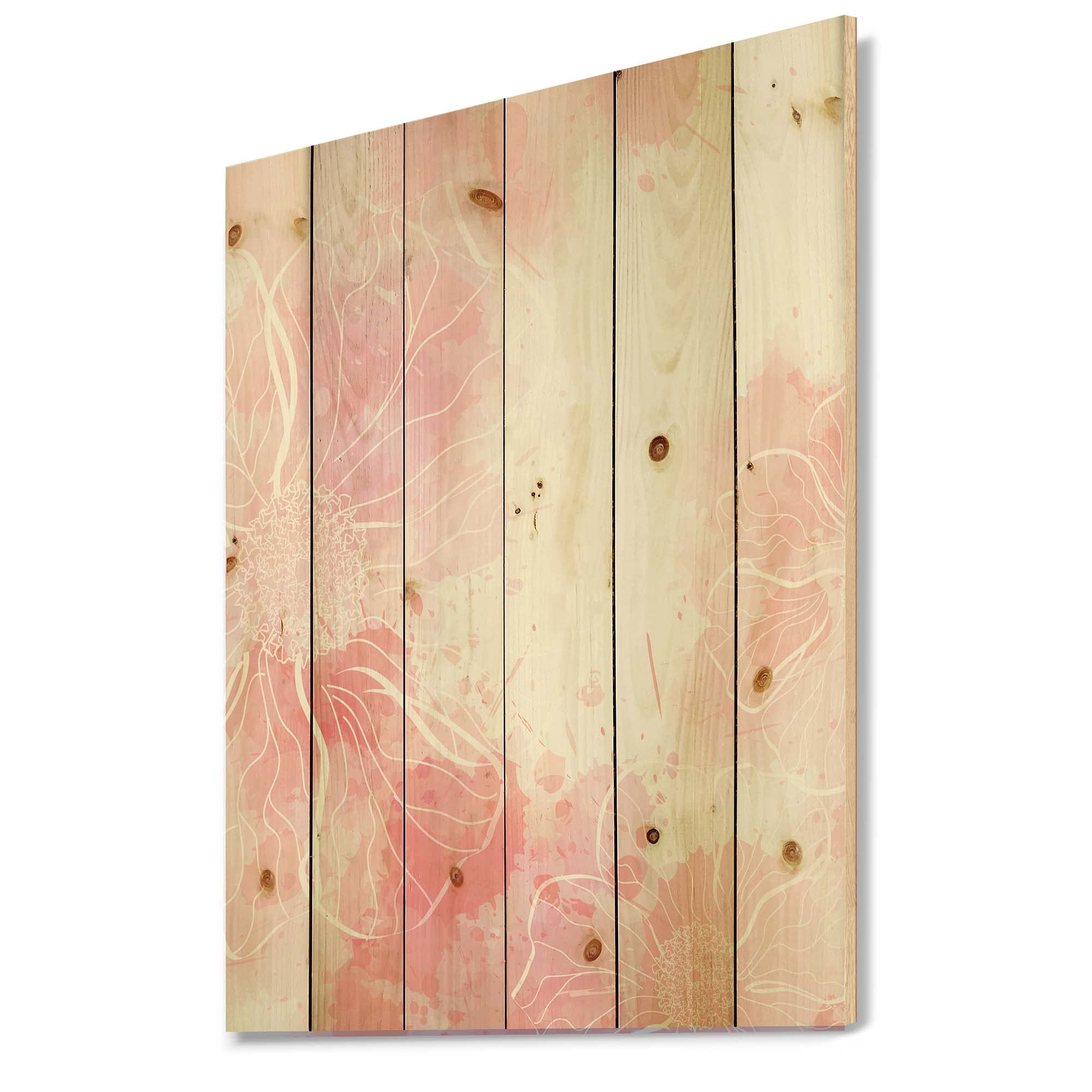 Abstract Pink Floral Wood Wall Art - Modern & Contemporary Large Wooden Wall Decor Panel - Handmade Pine Wood Wall Hanging for Living Room, Bedroom & Office Decor