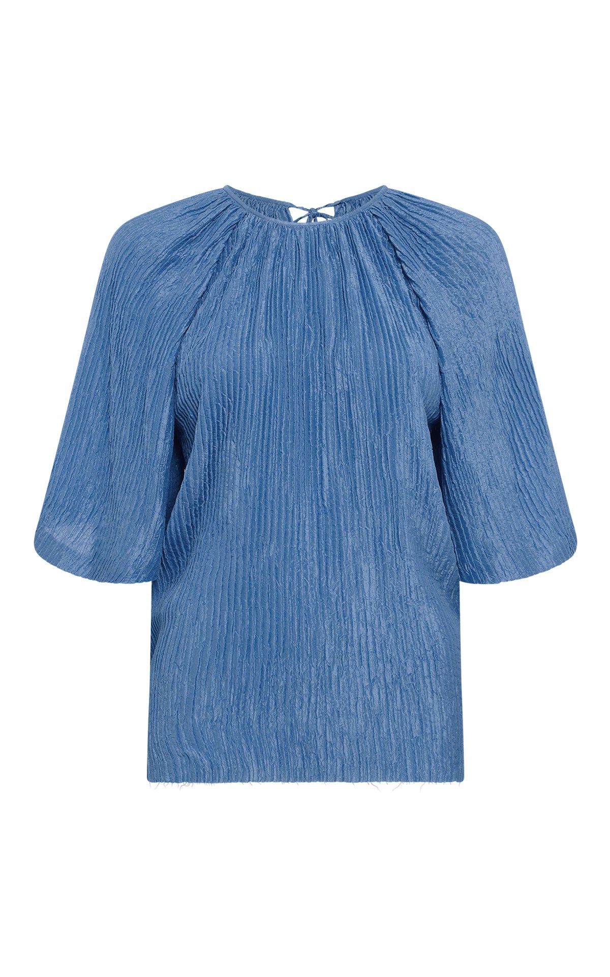 Nula Top in Sky Plisse Silk - Elegant Women's Silk Blouse for Casual & Evening Wear | Perfect for Date Nights, Office & Special Occasions