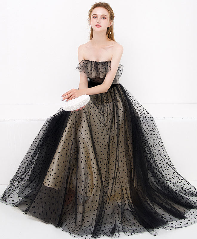 Elegant Black Tulle Long Prom Dress & Evening Gown for Women - Perfect for Formal Dances, Weddings, and Special Occasions