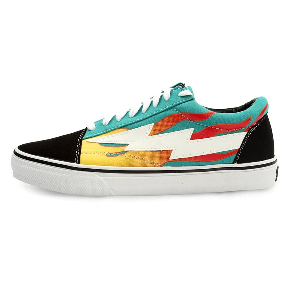 Revenge X Storm Blue Flames Canvas Sneakers - Old School Skate Shoes for Men & Women | Streetwear Fashion, Skating, Casual Wear
