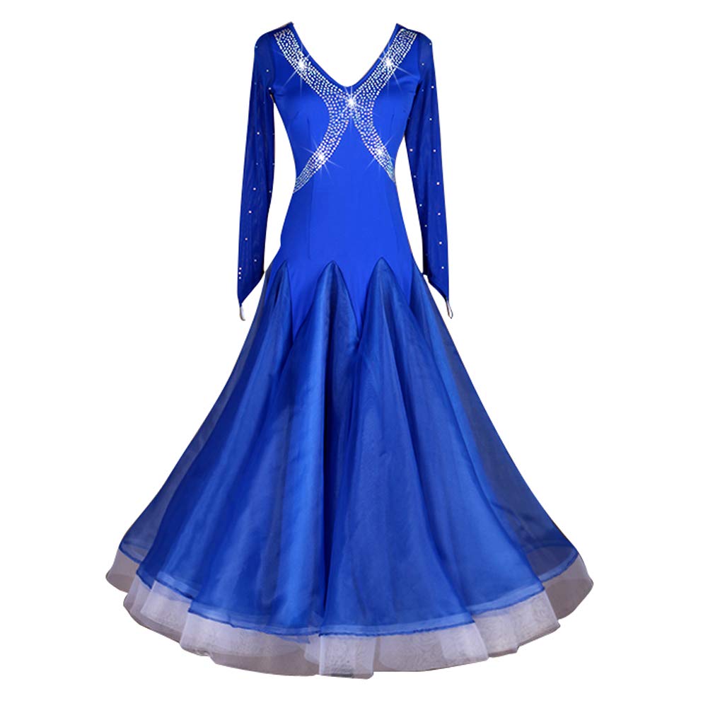Elegant Royal Blue Ballroom Dance Dress with Long Sleeves - Perfect for Formal Events, Evening Gowns & Competition Wear