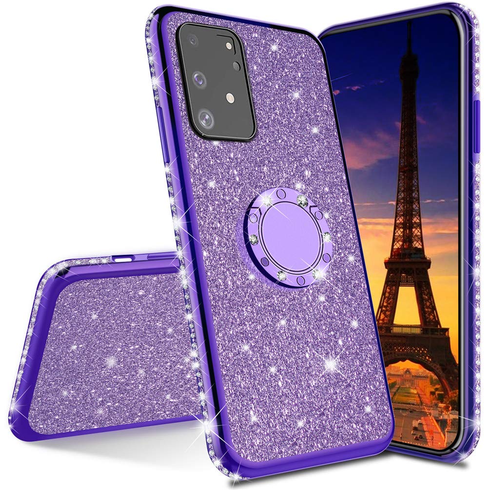 Premium Samsung Galaxy A71 5G Case - Ultra Slim Glitter Bling Diamond Luxury TPU Cover with Ring Stand Holder | Shockproof Soft Silicone Protective Phone Case for Samsung A71 5G (Purple) | Perfect for Daily Use, Work, and Travel