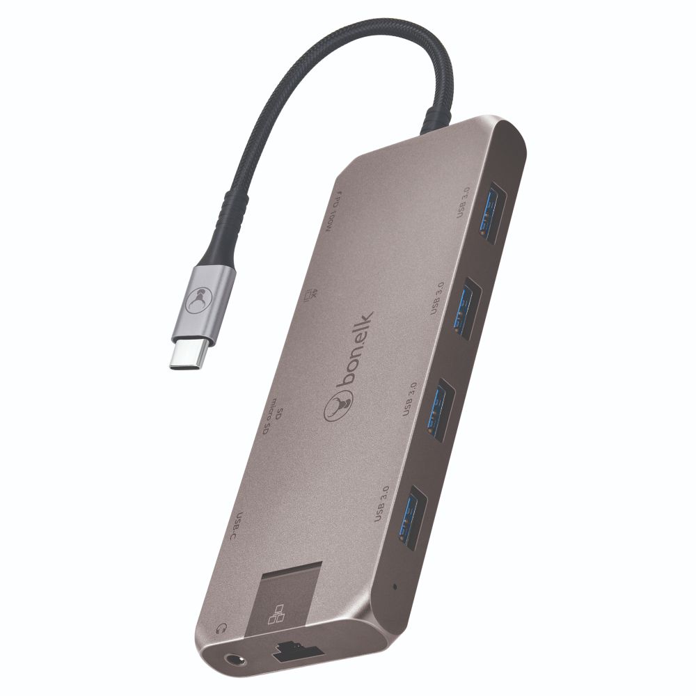 Bonelk 11-in-1 USB C Hub Multiport Adapter with 4K HDMI, USB 3.0, SD/TF Card Reader, PD Charging - Space Gray - Perfect for MacBook Pro/Air, iPad Pro, Chromebook & More