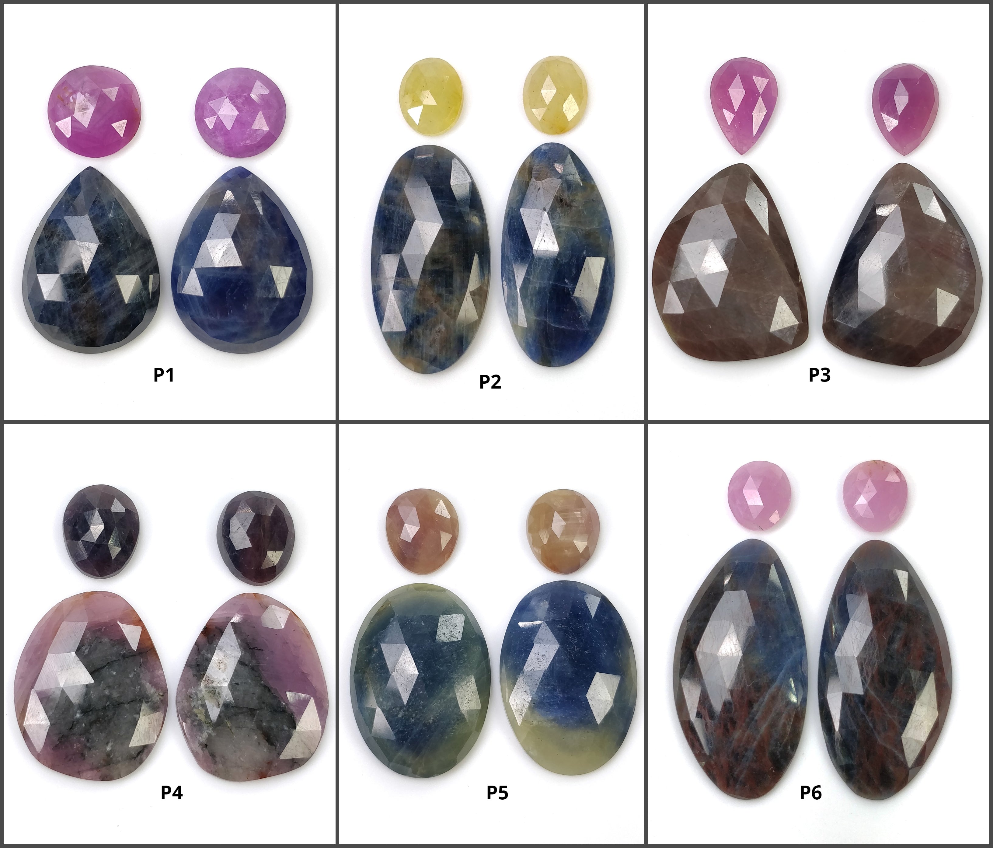 Natural Untreated Unheated Bi-Color Sapphire Gemstone Set - 4pcs Rose & Step Cut Pear Oval Shape for Jewelry Making & Engagement Rings