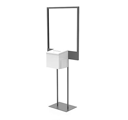 FixtureDisplays® White Metal Collection Box Stand - Bulletin Board Poster Donation Ballot Organizer (11063+10918-WHITE-NF) for Schools, Offices & Community Centers