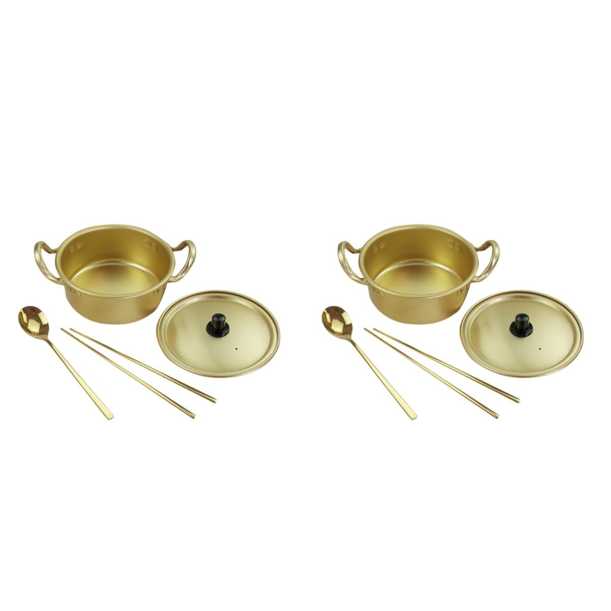 Yardwe 2-Pack Aluminum Instant Noodle Pots with Lid - Double Handle Soup & Porridge Cooking Pot Set for Ramen, Small Saucepan - Perfect for Dorm, Camping & Quick Meals