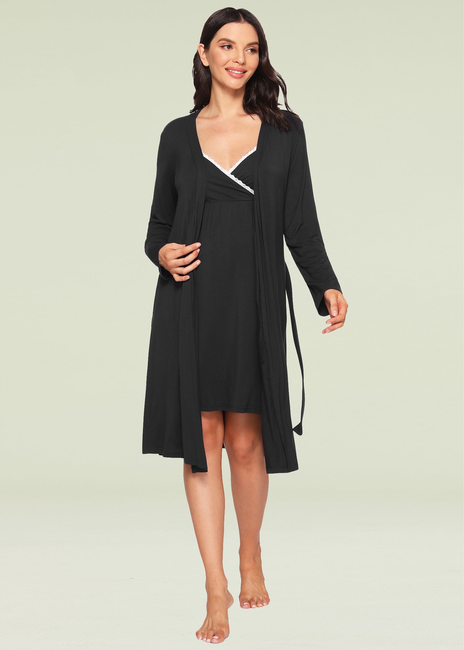 Soft & Comfortable Women's Bamboo Viscose Nursing Nightgown & Robe Set - Breastfeeding Pajamas for New Moms - Perfect for Maternity, Postpartum & Nursing at Home