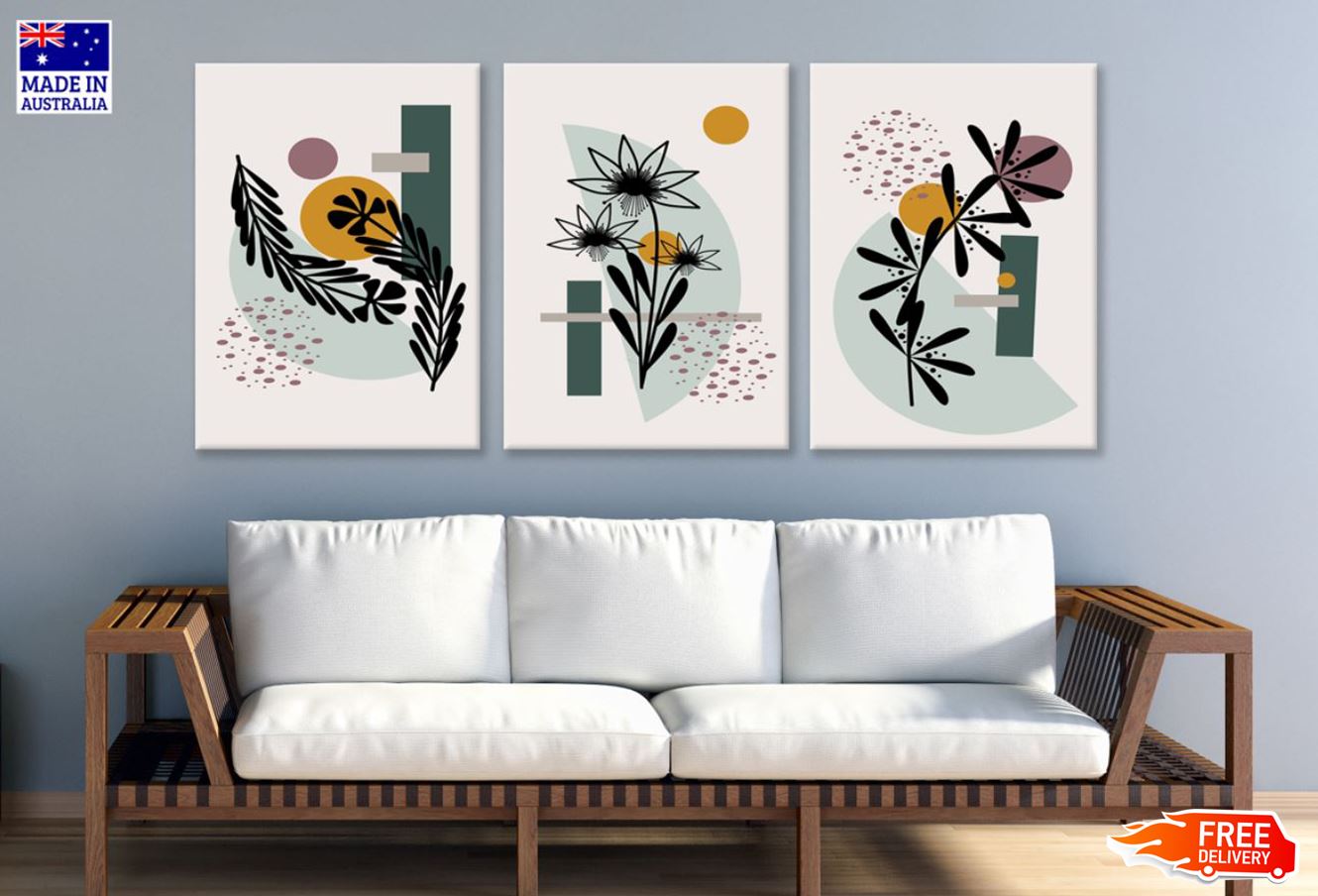 3-Piece Minimalist Plant Art Prints - High Quality Australian Made Wall Canvas - Ready to Hang - Perfect for Living Room, Bedroom & Office Decor