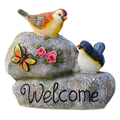 Outdoor Garden Decor - Cute Resin Bird Welcome Sign, Courtyard & Villa Figurines, Fairy Garden Ornaments - Perfect for Patio, Lawn & Backyard Decoration